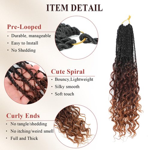 Boho Box Braids Crochet Hair 8 Packs Boho Crochet Braids Pre Looped 1B/33/30 Goddess Box Braids Crochet Hair for Black Women 14 Inch Boho Braids Crochet Hair Extension