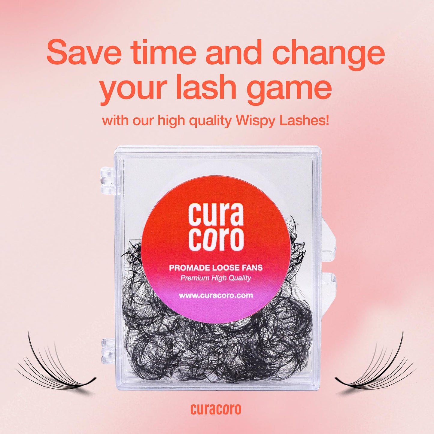 Curacoro Promade Wispy 500 Fans - Wispy Lash Extensions 9D 0.05, Handmade Volume Promade Eyelashes Fans, C CC D Curls, 9-17mm Length, Professional Long-Lasting Promade Lash Fans (9D 0.05 CC 10 mm)