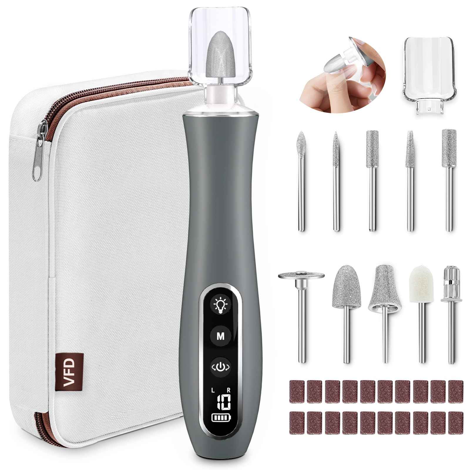 Electric Nail File Drill, Cordless 2000 mAh Rechargeable Nail Filer Electric, Portable Nail Dril 10 Speeds Professional Machine Drill for Nails Acrylic Manicure and Thick Toenails Grinder