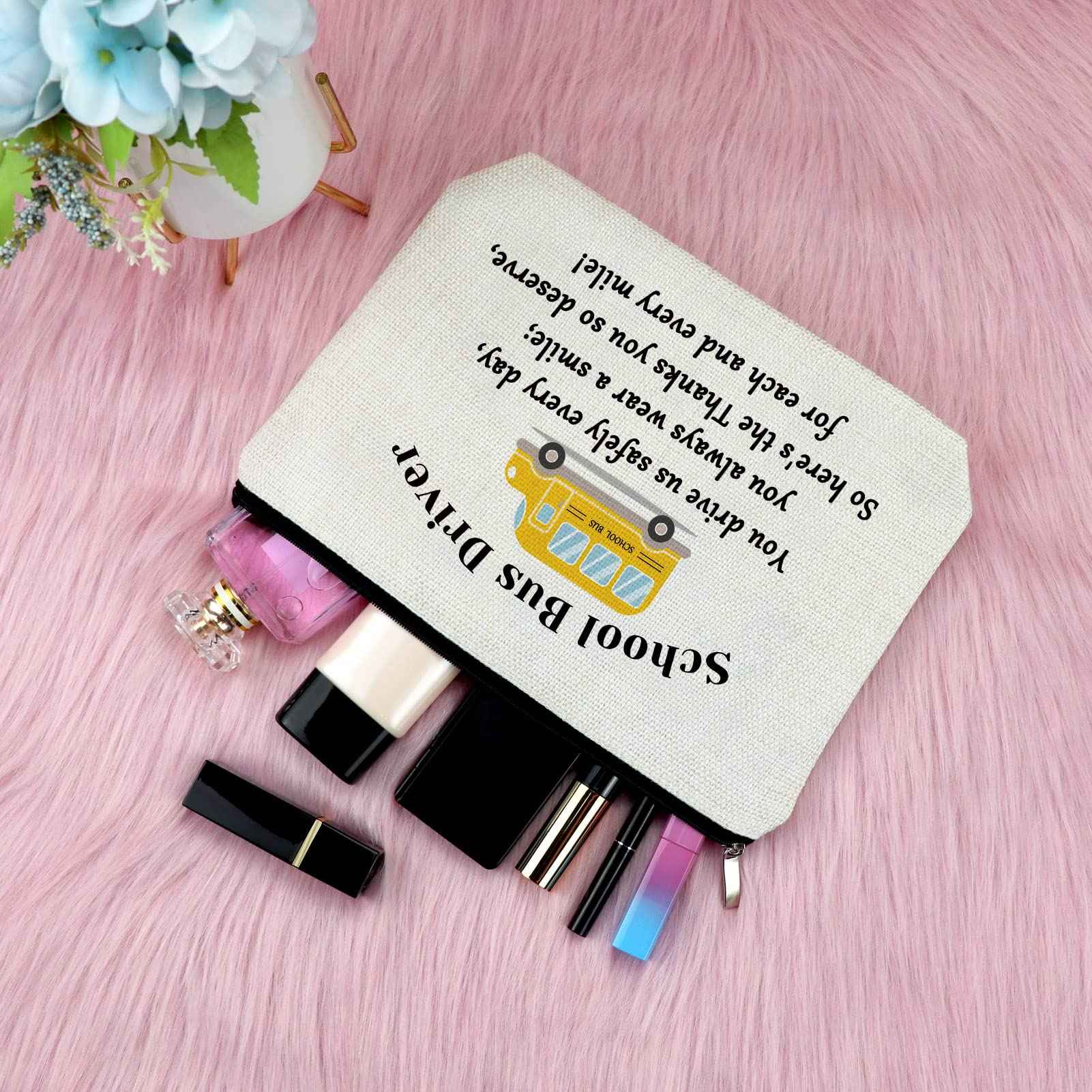 School Bus Driver Gifts Makeup Bag Appreciation Gifts for Bus Driver Thank You Presents from Student Cosmetic Bag Birthday Christmas Retirement Keepsake for Women Friend Coworker Travel Cosmetic Pouch