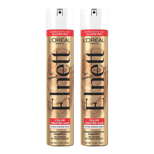 L'Oreal Paris Hair Care Elnett Satin Extra Strong Hold Hairspray For Color Treated Hair, Long Lasting Plus Humidity Resistant Hair Spray, 11 oz, (Pack of 2)