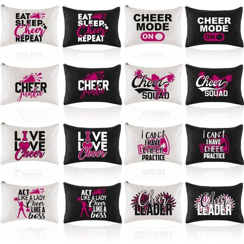 18 Pieces Cosmetic Cheer Bag Cheerleader Gifts Canvas Cheer Makeup Case Portable Travel Cheerleading Bag Toiletry Zipper Pouch for Teen Girls Women Teammates, 2 Colors