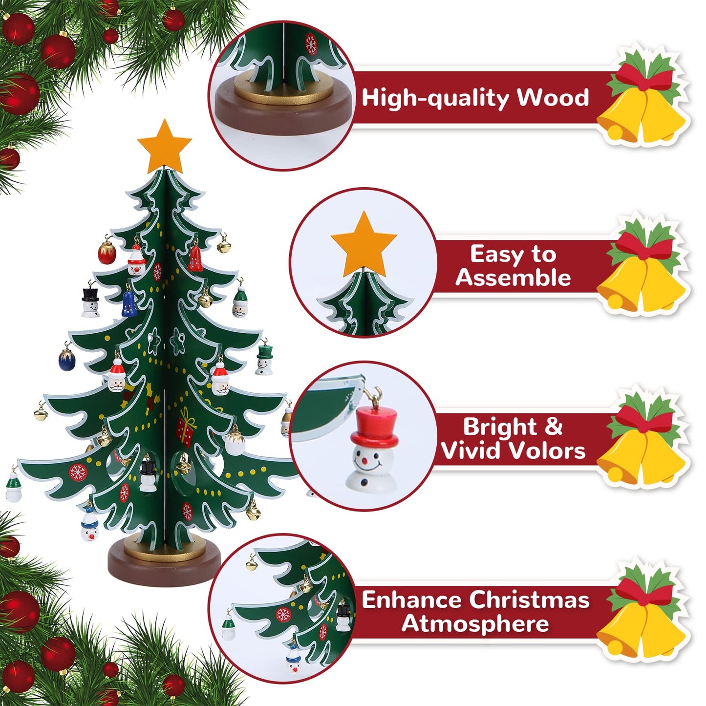 Christmas Advent Calendar Ornaments 2023,24 Days Countdown Advent Calendar with a Tabletop Wooden Christmas Tree and Ornaments Snowman Santa Decorations for Boys, Girls and, Xmas Gift