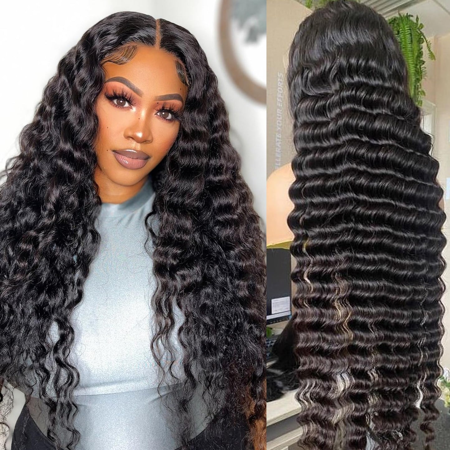 LUUVELO 13x4 Deep Wave Lace Front Wigs Human Hair 180% Density HD Deep Curly Lace Frontal Glueless Wigs Human Hair Wigs For Women Pre Plucked With Baby Hair Natural Color (26 Inch)