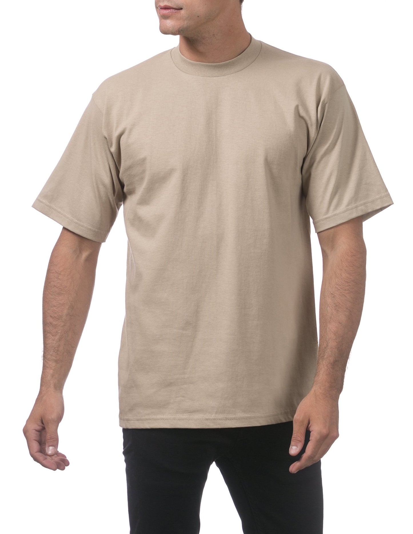 Pro Club Men's Heavyweight Cotton Short Sleeve Crew Neck T-Shirt, Khaki, Small