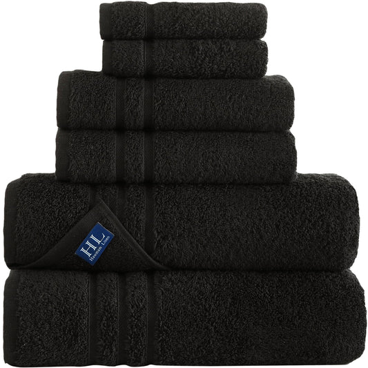 Hawmam Linen Black 6 Piece Bath Towels Set for Bathroom Original Turkish Cotton Soft, Absorbent and Premium 2 Bath Towels, 2 Hand Towels, 2 Washcloths