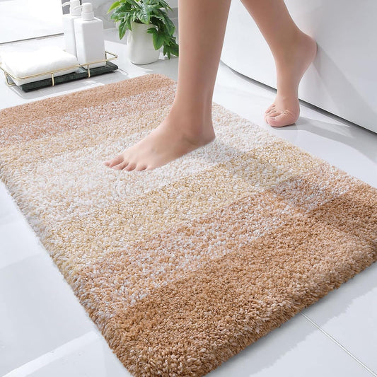 OLANLY Bathroom Rug Mat 30x20, Extra Soft and Absorbent Microfiber Bath Rugs, Non-Slip Plush Shaggy Bath Carpet, Machine Wash Dry, Bath Mats for Bathroom Floor, Tub and Shower, Beige