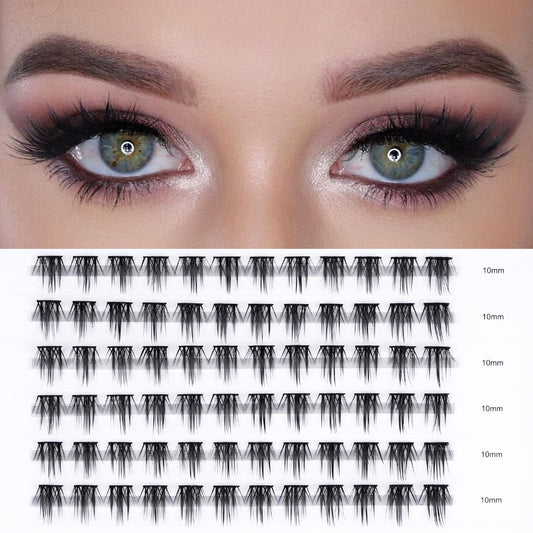 LANKIZ DIY Lash Extensions, 72pcs Lash Cluster, 10mm Individual Eyelash Extensions at Home, Superfine Band Soft Lash Clusters DIY Lashes