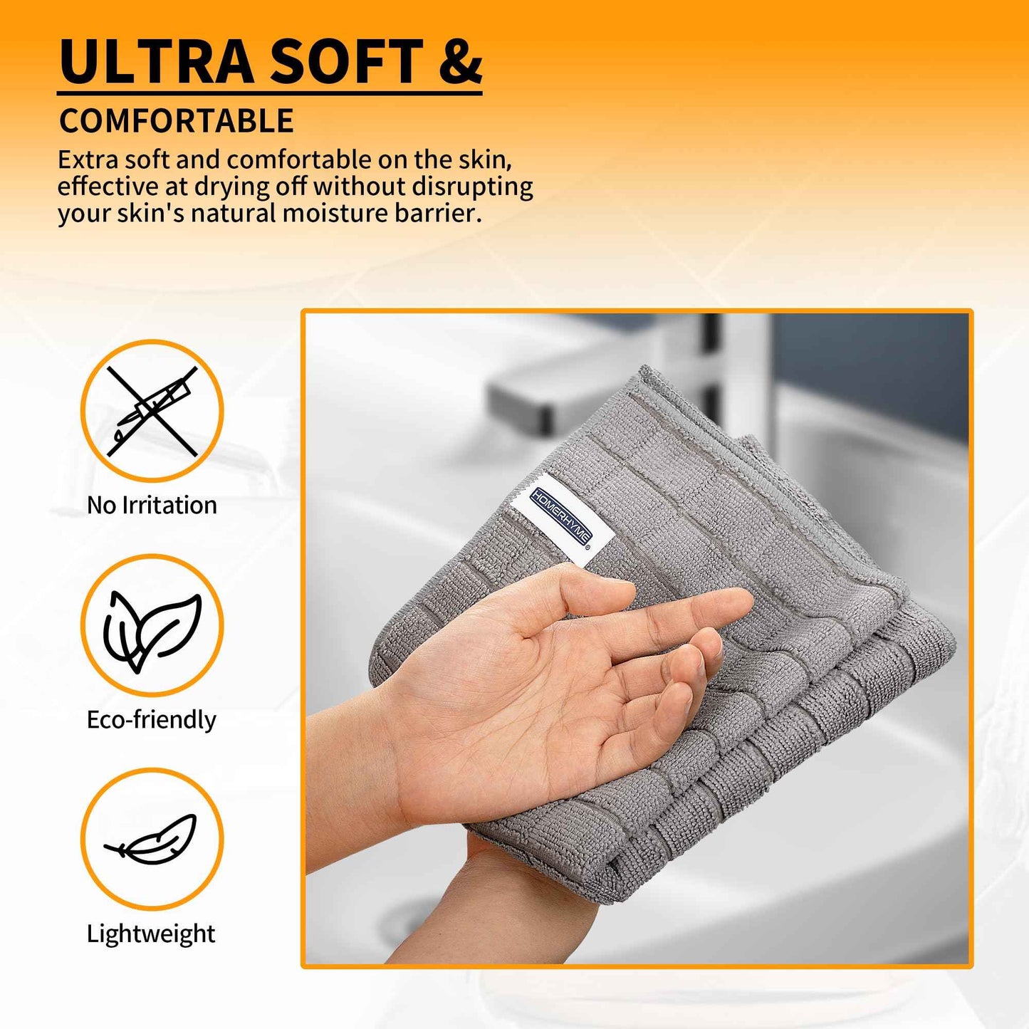 HOMERHYME Microfiber Hand Bath Towels, 6 Pack 25''*15'' Grey Bathroom Hand Towels, All-Purpose Quick Dry Lint Free Soft Absorbent Checkered Washcloth Fingertip Towels Bulk for Travel Gym Hotel