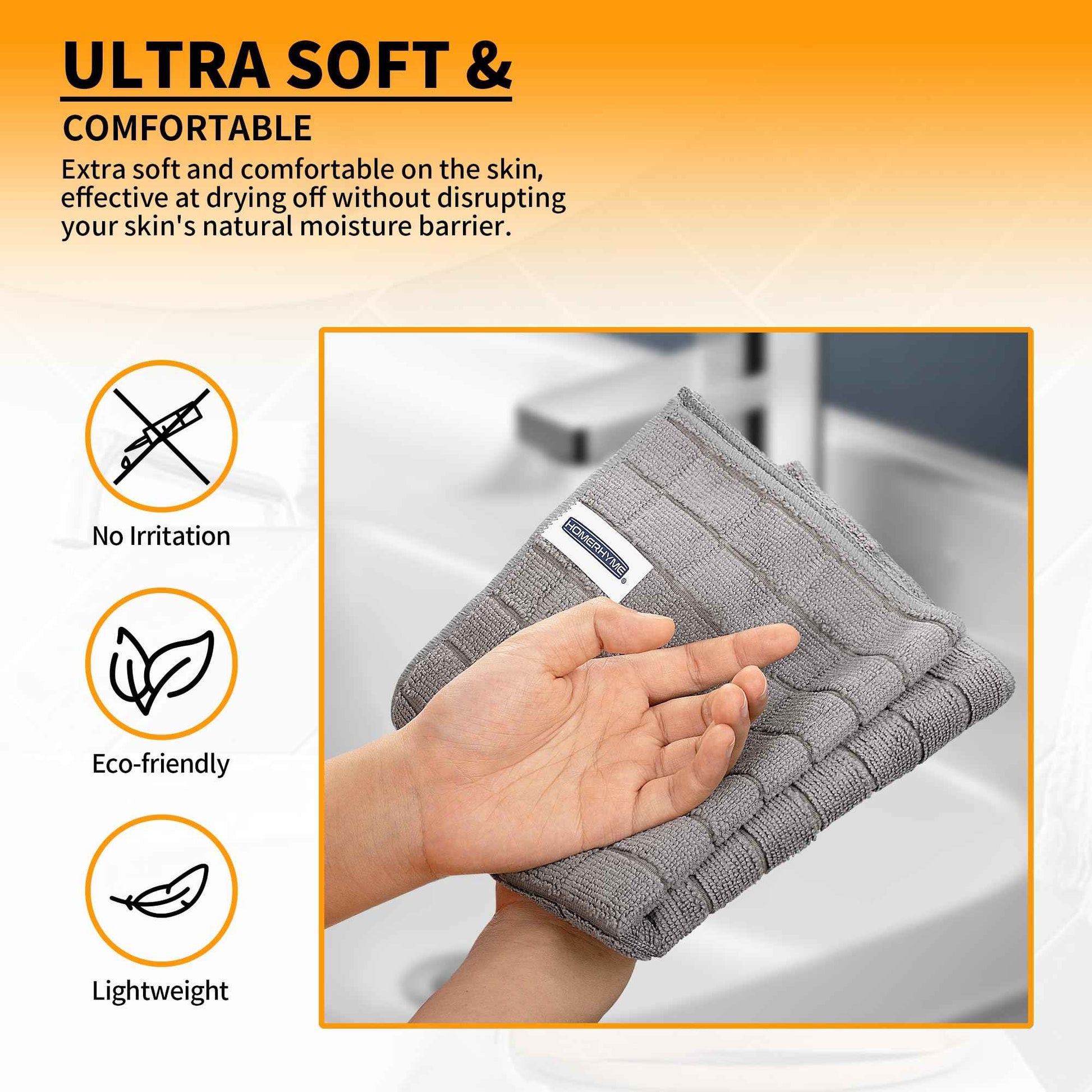 HOMERHYME Microfiber Hand Bath Towels, 6 Pack 25''*15'' Grey Bathroom Hand Towels, All-Purpose Quick Dry Lint Free Soft Absorbent Checkered Washcloth Fingertip Towels Bulk for Travel Gym Hotel