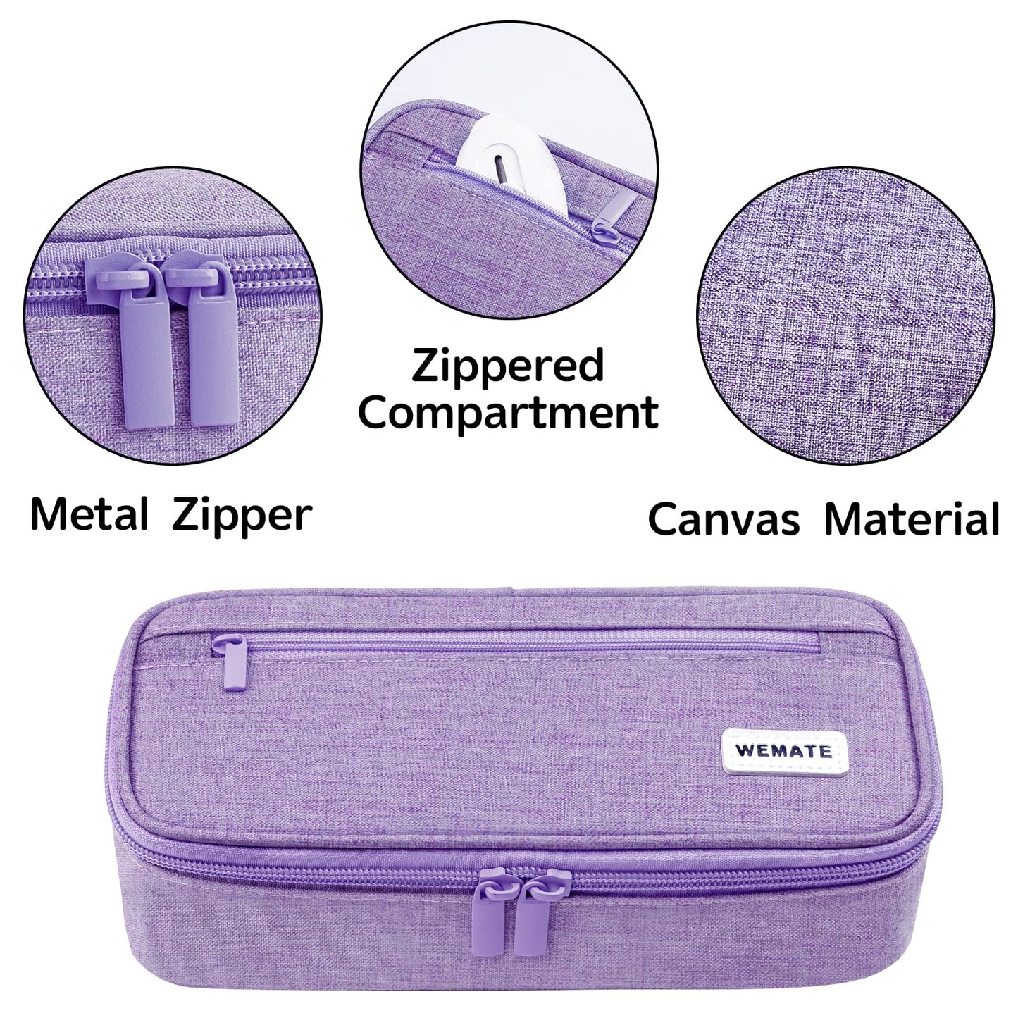 WEMATE Large Pencil Case Aesthetic,Big Capacity Canvas Pencil Pouch with Zipper, Pencil Case for Women & Men, Marker Pen Case,Portable Stationery Pencil Bag for Office Purple