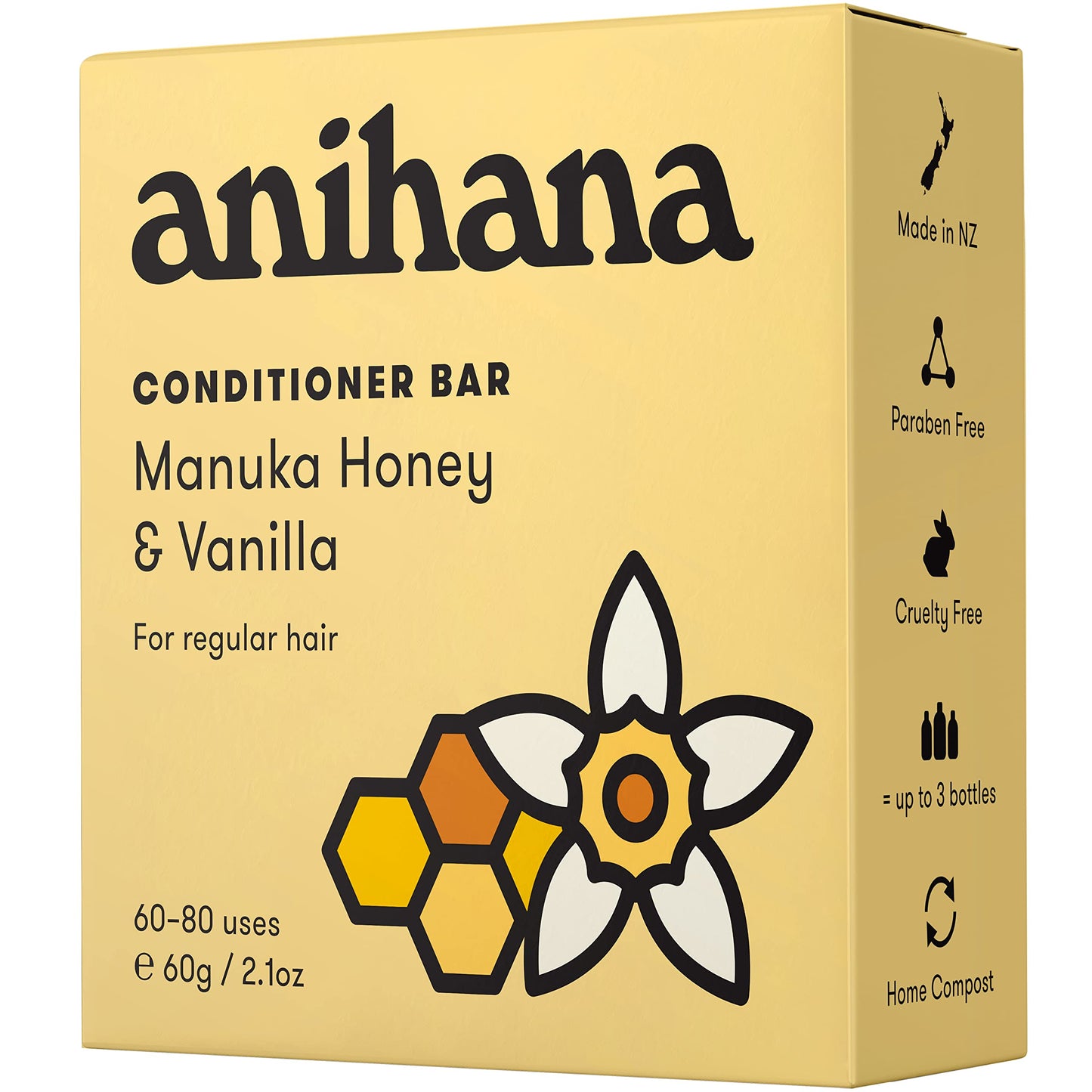ANIHANA Conditioner Bar for Regular Hair Types Paraben Free Cruelty Free Refreshing Manuka Honey and Vanilla Scent 2.1 oz