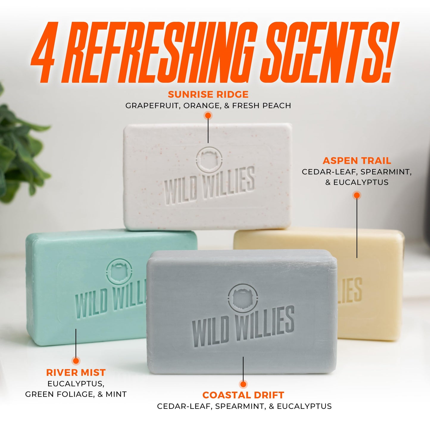 Wild Willies Moisturizing Mens Bar Soap - Bath Soaps with Shea Butter for Odor Protection - Natural Body Bar for Men - Coastal Drift Scent, 3 Pack