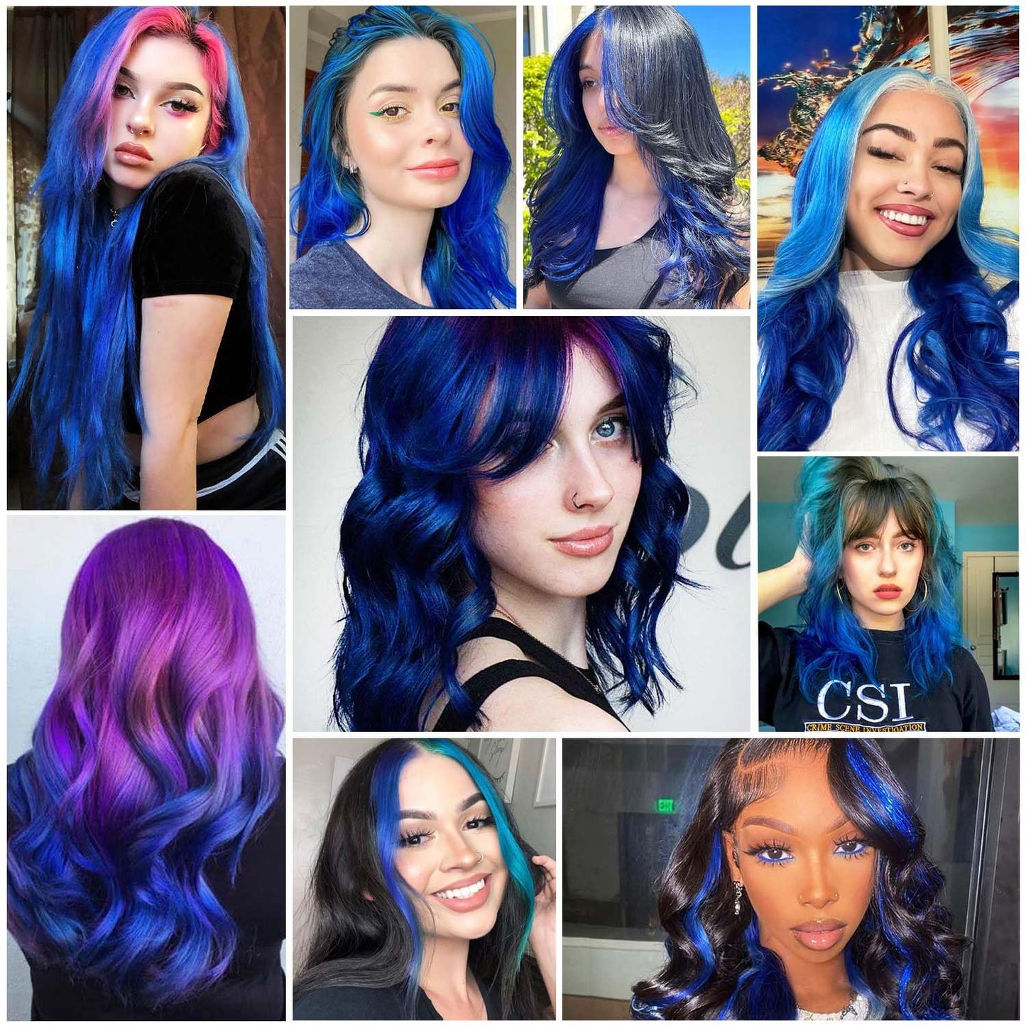 12 Pcs Colored Royal Blue Hair Extensions Multicolor Clip in Hair Extensions 22 inch Synthetic Straight Hair Extensions Party Highlights Hairpieces Christmas Birthday Gift for Kids （Blue）