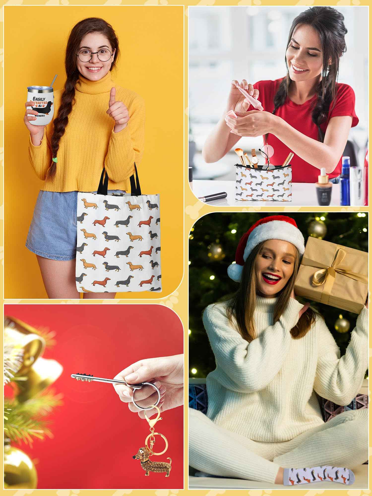 Abbylike Dachshund Gifts for Women Weiner Dog Tote Bag Cosmetic Bag Cup Keychain and Socks for Dachshund Dog Lover Mom