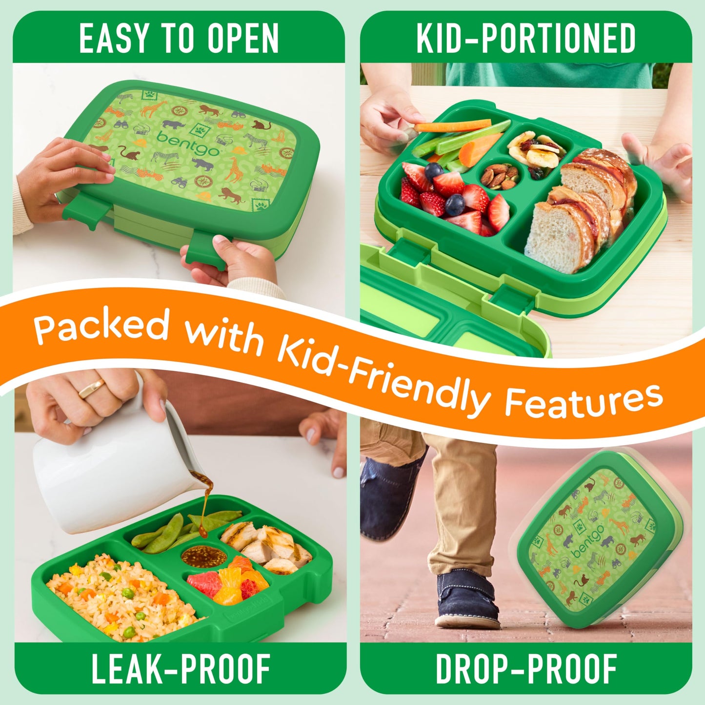 Bentgo Kids Prints Leak-Proof, 5-Compartment Bento-Style Kids Lunch Box - Ideal Portion Sizes for Ages 3-7, Durable, Drop-Proof, Dishwasher Safe, & Made with BPA-Free Materials (Safari)