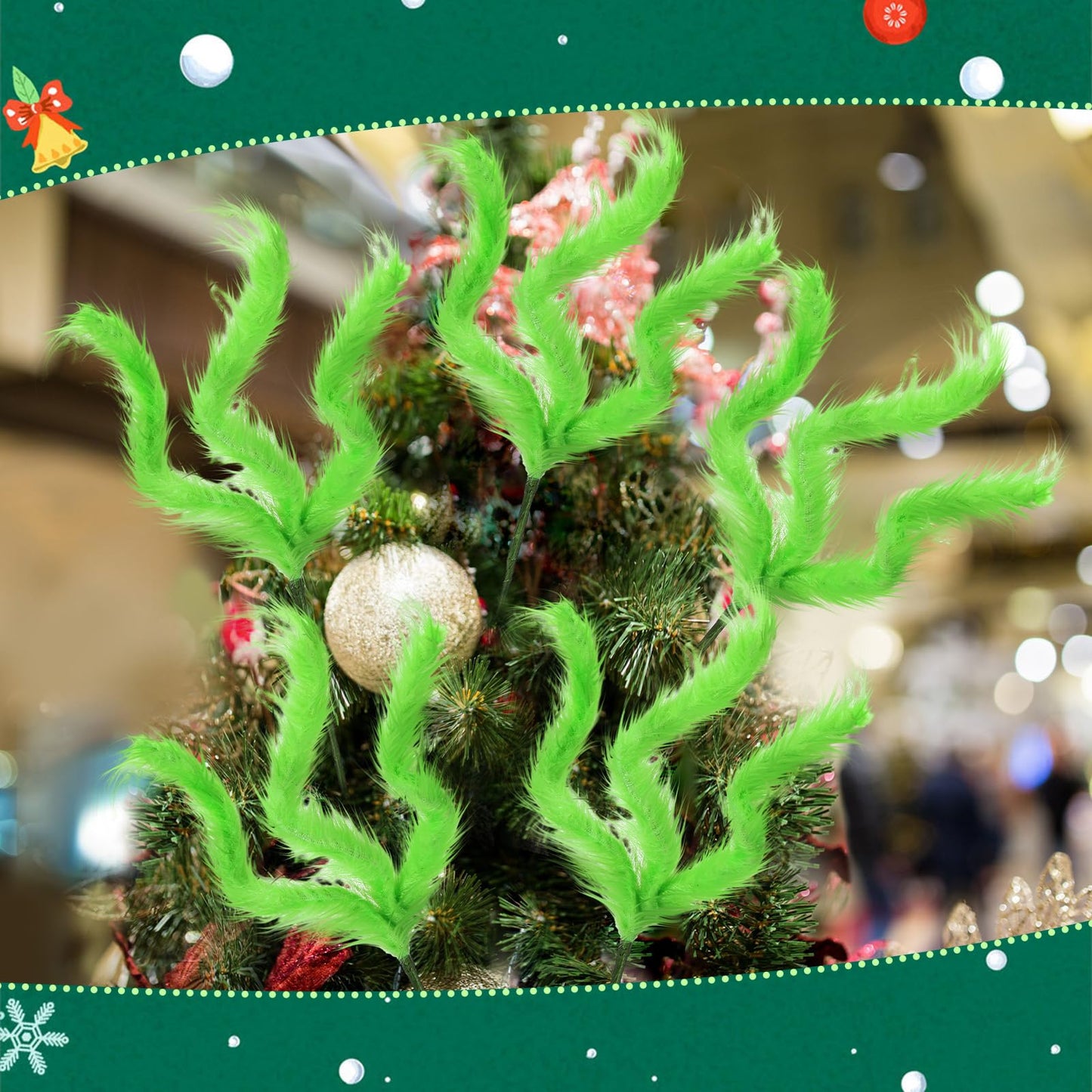 Gerrii 12 Pcs Green Furry Christmas Picks 16" Furry Spiral Curly Sprays Elf Ornaments Stems for Christmas Tree Topper Filler Branches Home Office Holiday Party Decorations