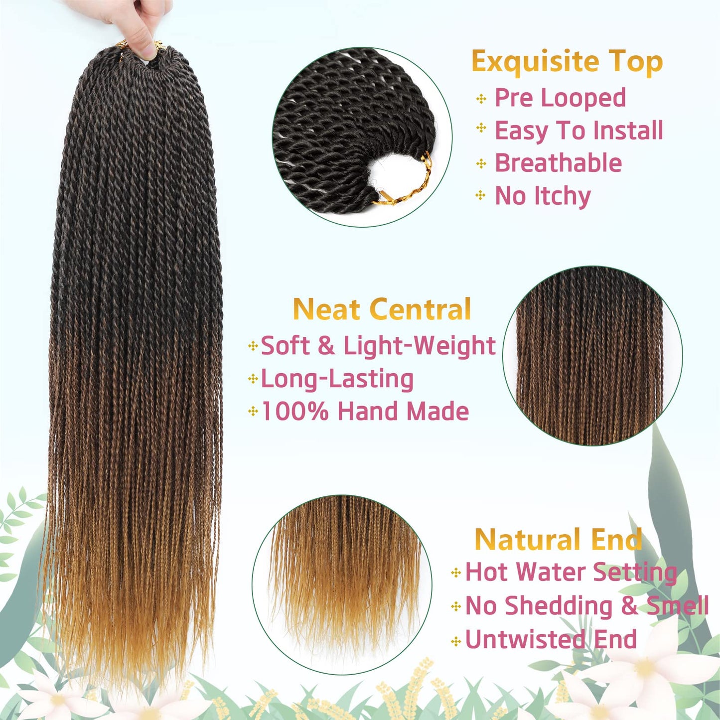 MOSINA Senegalese Twist Crochet Hair 8 Packs Ombre Crochet Hair For Black Women 18 Inch Pre Looped Crochet Braid Hot Water Setting 280Strands(18 Inch, 1B/30/27)