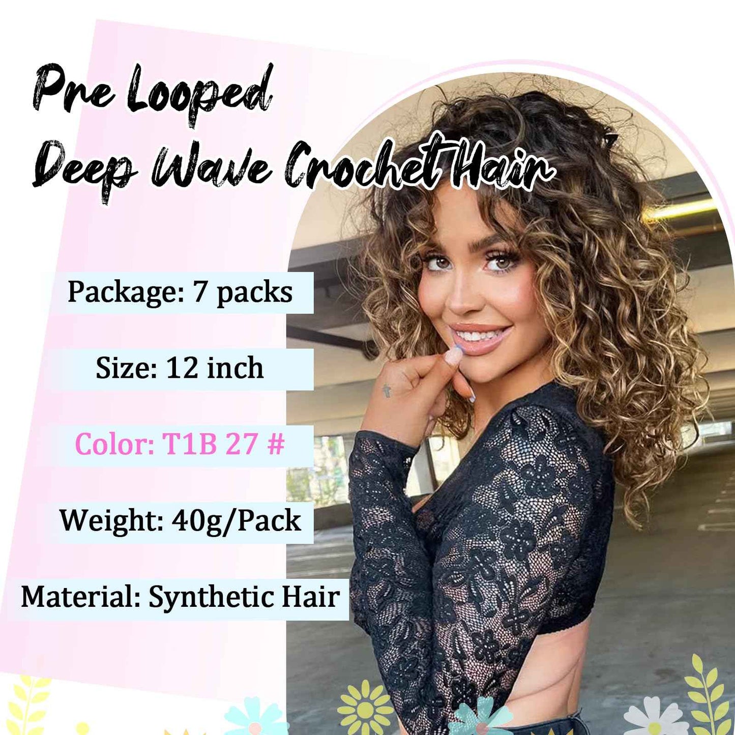 Gowit Pre Looped Deep Wave Crochet Hair 12 Inch 7 Packs Short Curly Ombre Blonde Pre Twisted Ocean Wave Deep Twist Crochet Braids Synthetic Braiding Hair for Black Women