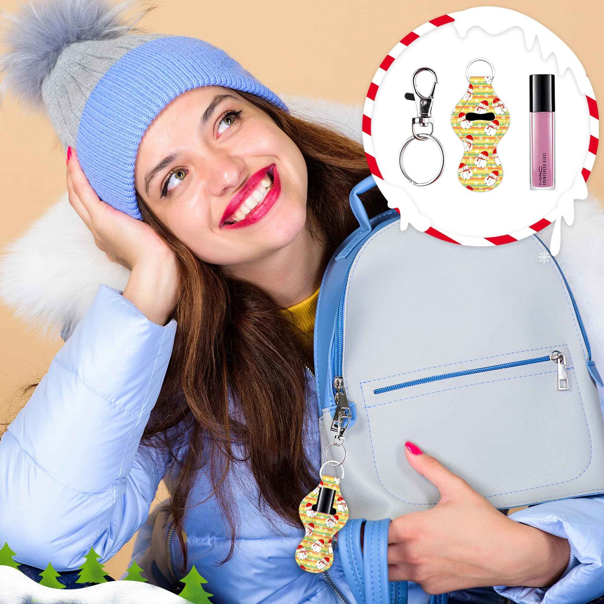 Duufin 16 Pieces Christmas Chapstick Holder Keychain Lip Balm Holder Lipstick Keychain Holder Lipgloss Keychains Holder with 16 Pieces Metal Clip Cords for Chapstick Tracker and Safeguard