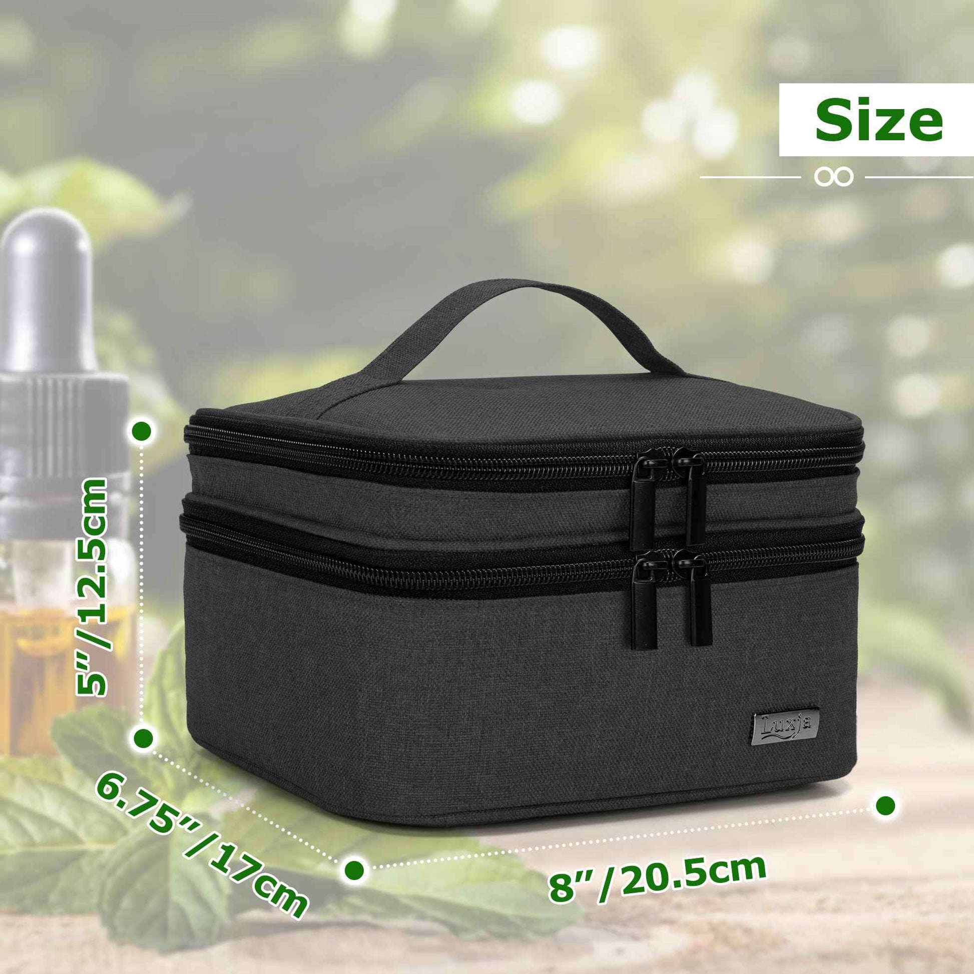 LUXJA Essential Oil Carrying Case - Holds 30 Bottles (5ml-30ml, Also Fits for Roller Bottles), Double-Layer Organizer for Essential Oil and Accessories, Black (Bag Only)