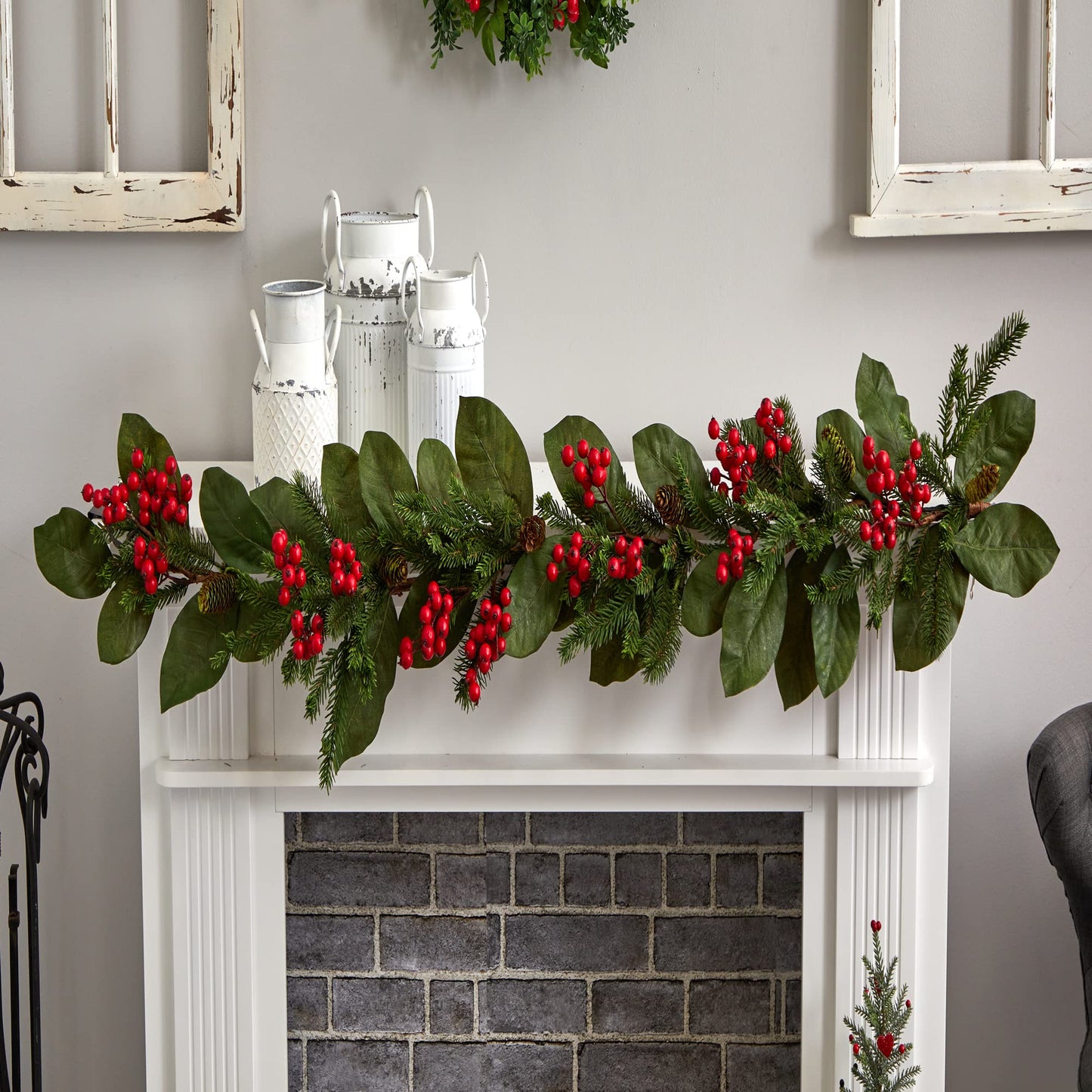 Nearly Natural 5ft. Magnolia Berry Pine Artificial Garland