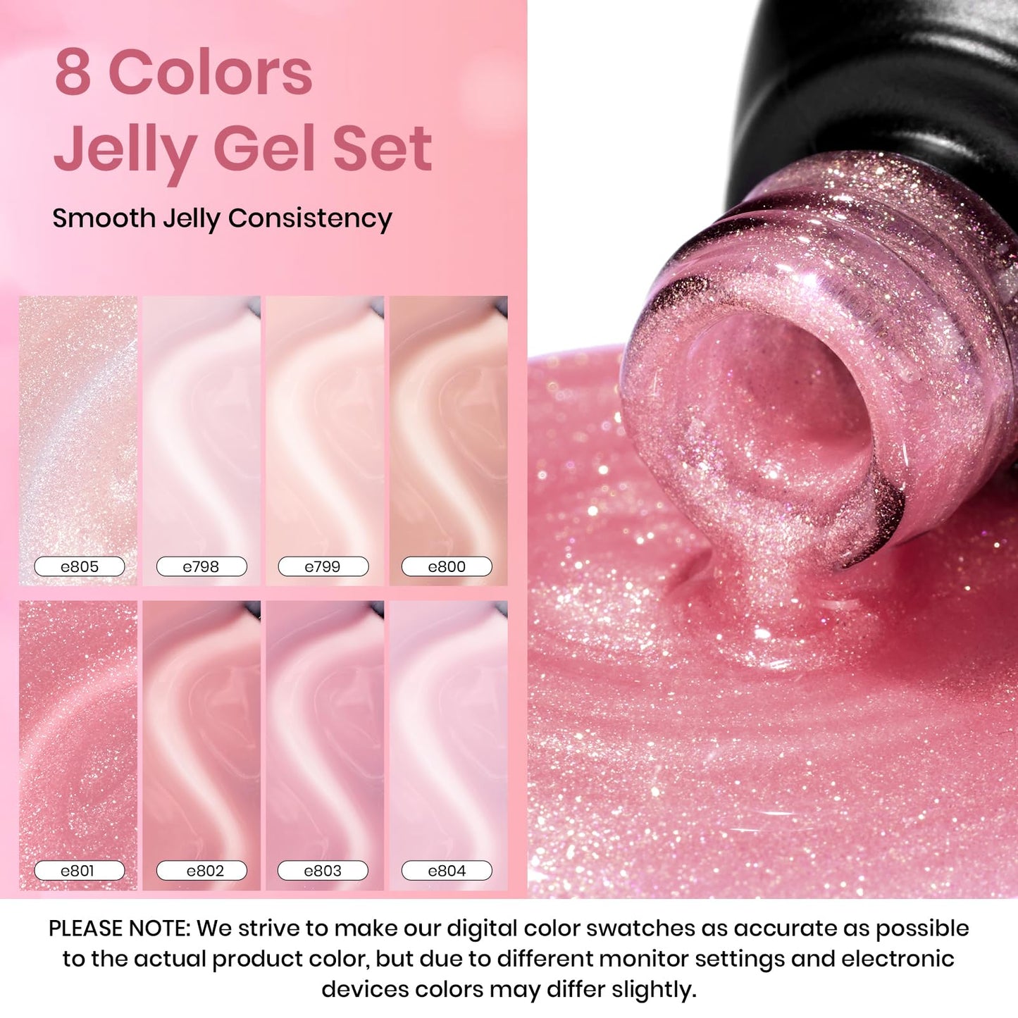 Beetles Jelly Gel Nail Polish Set, 8 Colors Nude Sheer Pink Shimmer Gel Polish, Soft Whisper Classic Neutral Nude Transparent Gel, Soak off Uv Led Lamp Needed Manicure Gifts for Women