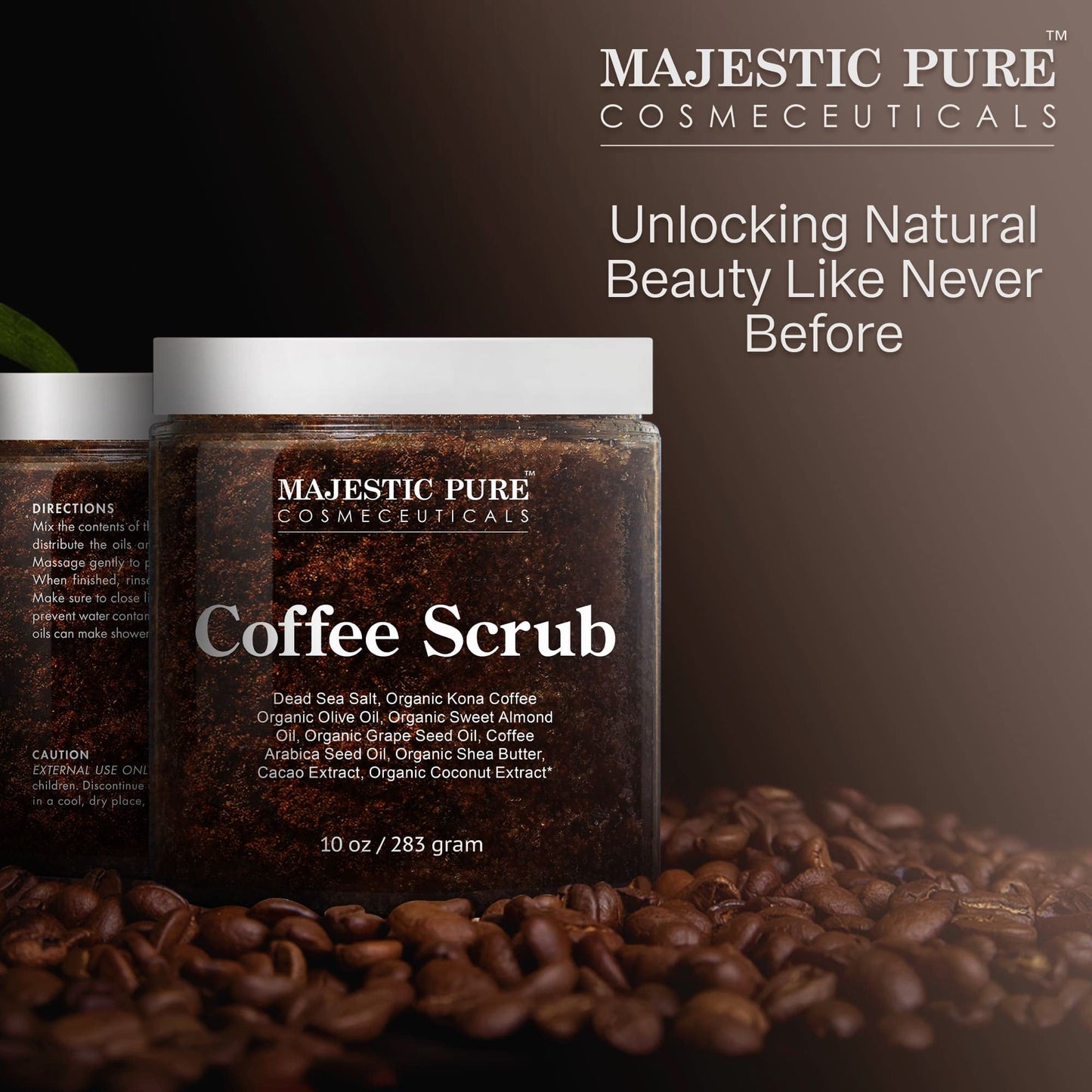 MAJESTIC PURE Arabica Coffee Scrub with Dead Sea Salt | All Natural Exfoliating Body Scrub for Skin Care, Stretch Marks, Acne, Cellulite | Body Scrub Exfoliator Reduce the Spider Veins, Eczema | 10 Oz