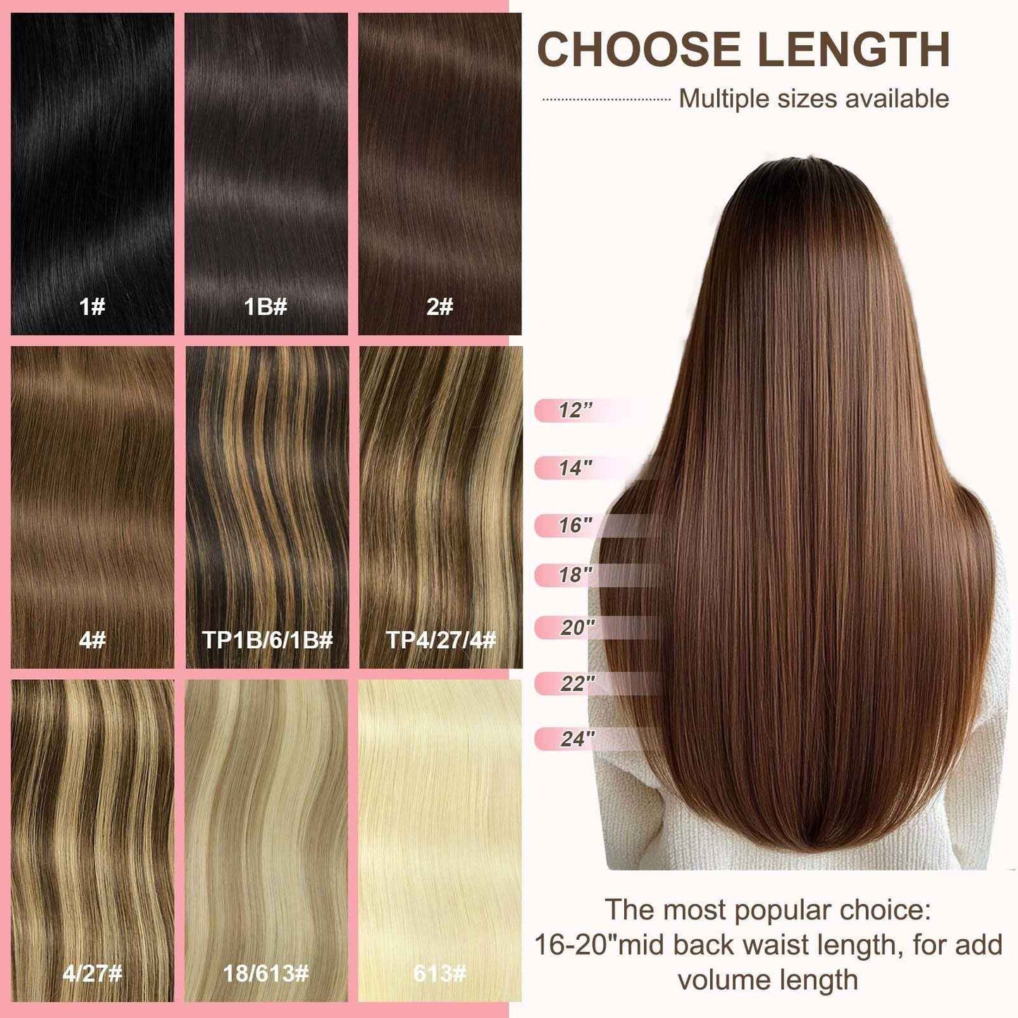 GEELOOK Tape in Hair Extensions Human Hair 18inch Skin Weft Straight Thick Natural with 12 Pieces Replacement Tape 20pcs 50g Chocolate Brown mixed caramel blonde #4/27/4