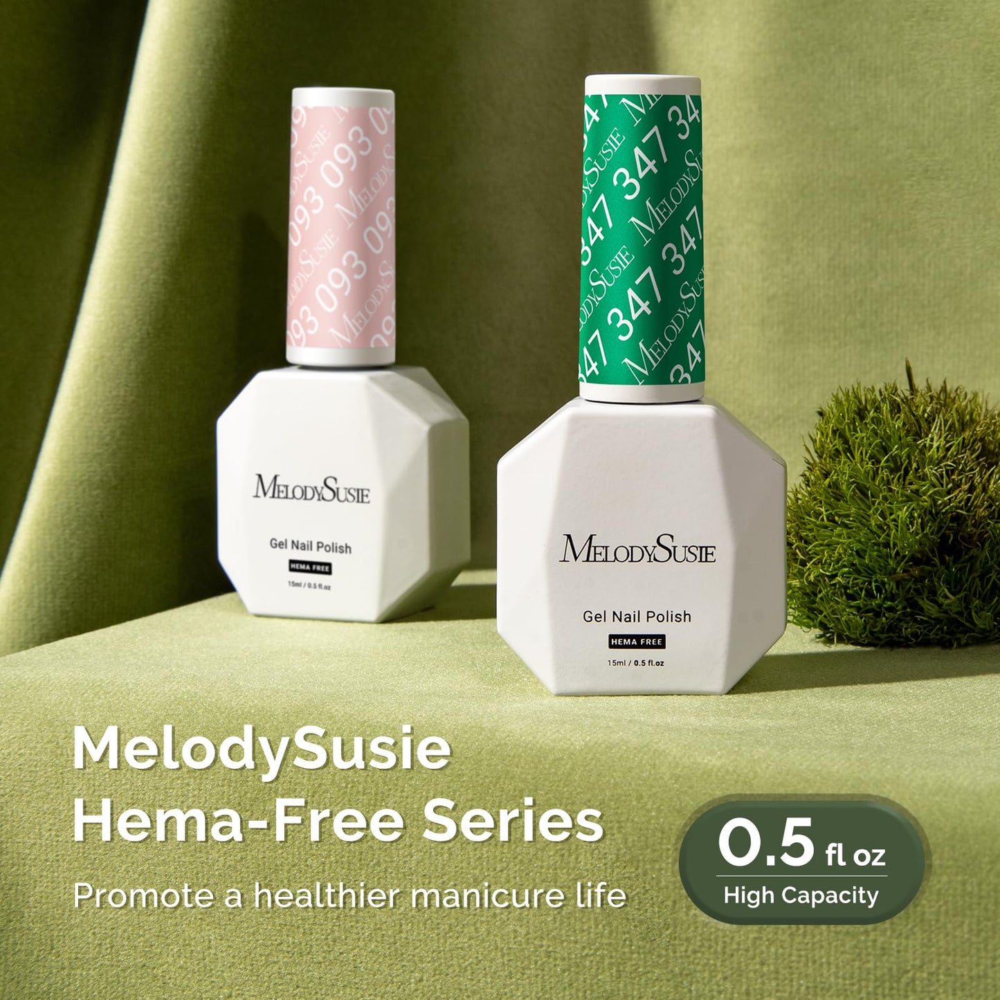 MelodySusie Hema Free Gel Nail Polish, 0.5 Fl Oz Thick Fresh Green Gel Polish, Non-Toxic, Long Lasting, Soak Off UV Nail Polish, Manicure Nail Design Salon DIY Nail Art at Home-347