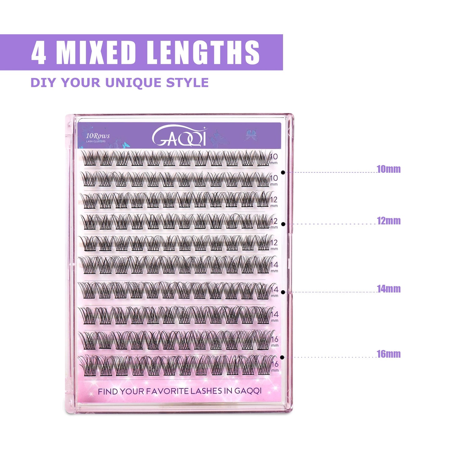 GAQQI Lash Clusters, Eyelash Clusters 120PCS D Curl Individual Lashes, Wispy Cluster Eyelash Extension 10-16mm Mixed Length, Natural Looking Cluster Lashes （GQ15, D Curl, 10-16mm)