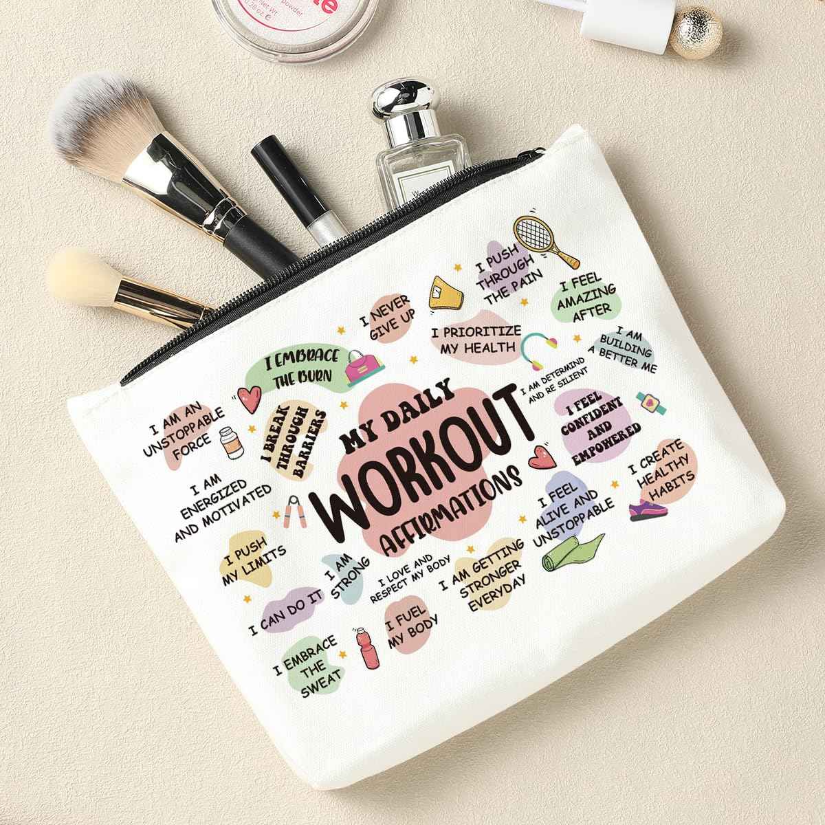 Workout Gifts for Women, Makeup Bag Cosmetic Bag, Mental Health Gifts, Inspirational Gifts for Women, Mental Health Awareness, Positive Affirmations for Sister Friend Friendship Birthday Mothers Day
