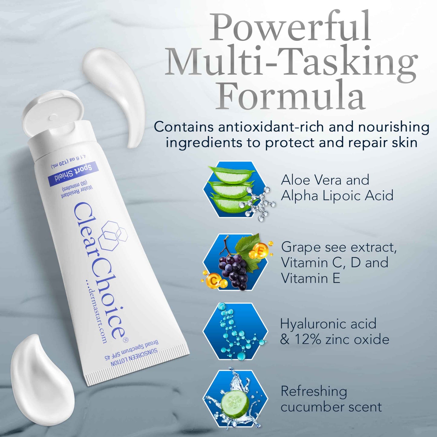 Clear Choice Sunscreen for Face SPF 45, Oil Free Sunblock & Light Moisturizer with Zinc Oxide, Reef-Safe, Broad Spectrum, Water-Resistant, No White Cast, Dermatologist Recommended, 4oz