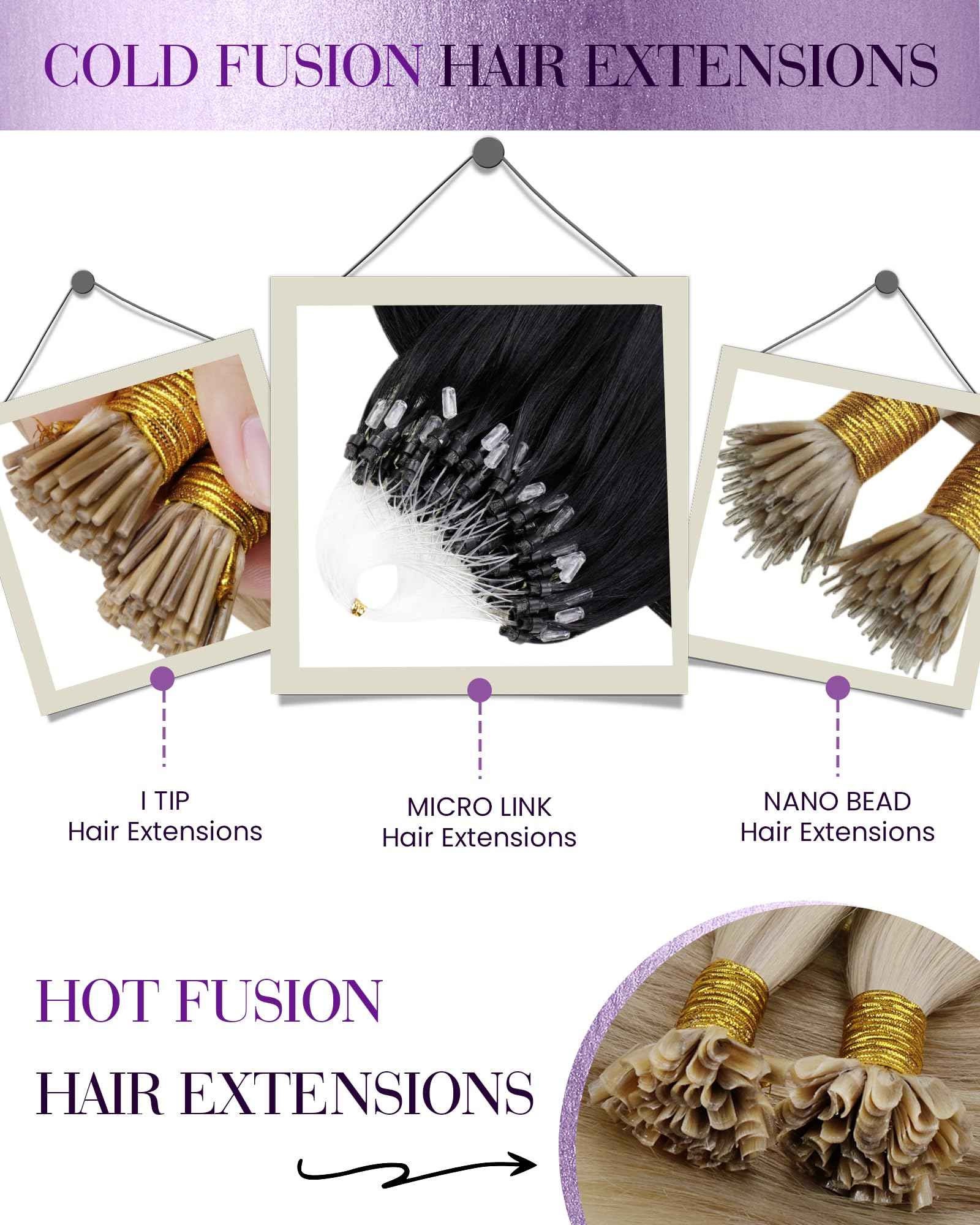 LaaVoo Micro Loop Hair Extensions Real Human Hair Black Micro Link Hair Extensions Human Hair 22 inch Jet Black Pre Bonded 50g/50s