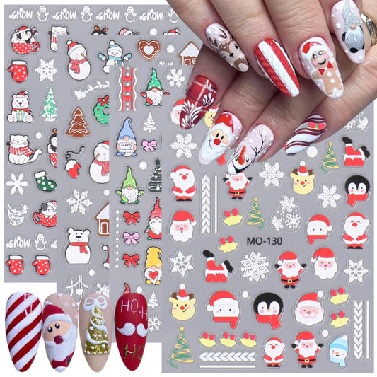 Christmas Nail Art Stickers 4 Sheets 3D Christmas Nail Decals Self-Adhesive Nail Art Design Elk Snowman Santa Claus Snowflake Nail Decals Christmas Nail Supplies for Women Girls Holiday Manicure Decor