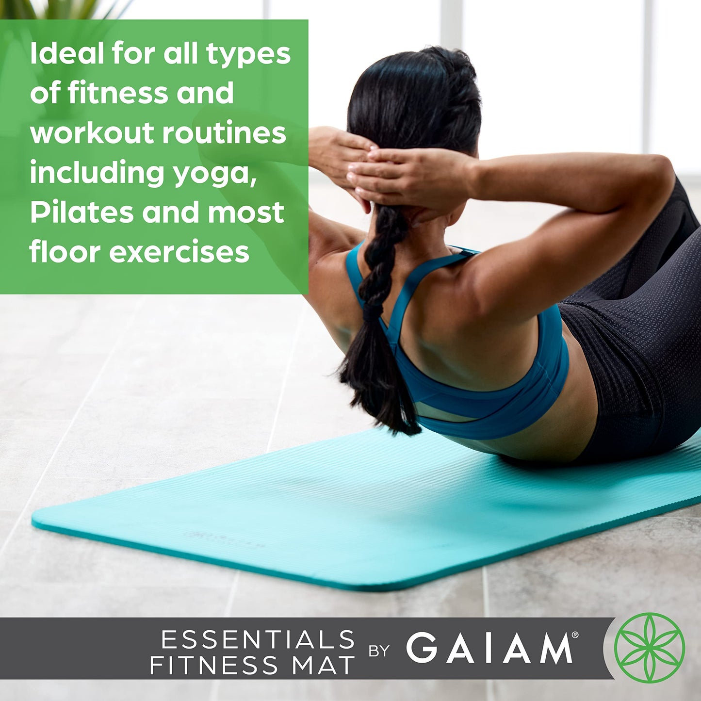 Gaiam Essentials Thick Yoga Mat - Fitness and Exercise Mat with Easy-Cinch Carrier Strap Included - Soft Cushioning and Textured Grip - Multiple Colors Options (Green, 72"L X 24"W X 2/5 Inch Thick)