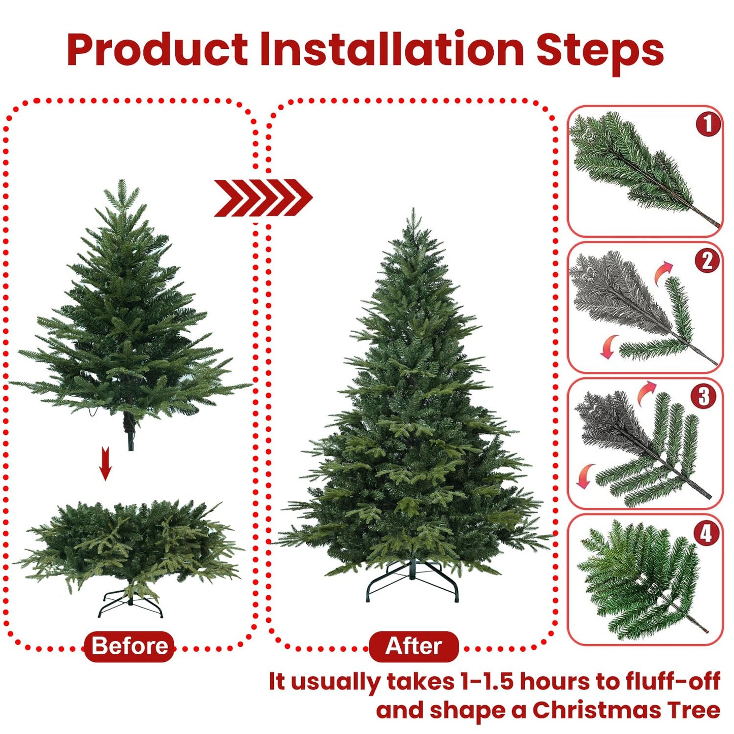 Mayhihi Unlit Artificial Full Christmas Tree 4FT with 907 PE PVC Tips, Premium Holiday Xmas Tree with Metal Hinges & Foldable Base for Home Office Party, Green