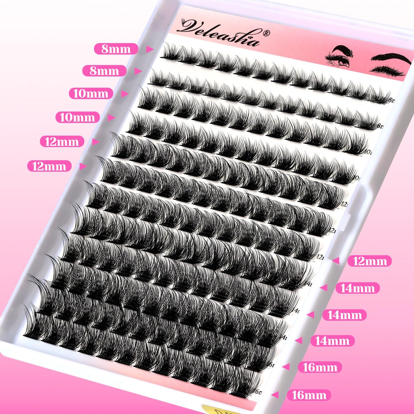 Veleasha Lash Clusters Wispy 144PCS D Curl Cluster Lashes Eyelash Clusters 8-16MIX Natural Lashes Cluster Eyelash Extensions pestañas postizas naturales False Eyelashes Fluffy (Rose,D-8-16mm)