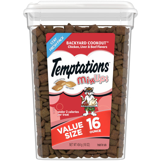 Temptations MixUps Backyard Cookout Flavor Crunchy and Soft Cat Treats, 16 oz. Tub