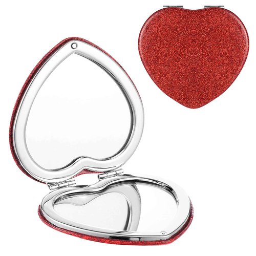Dimeho Compact Folding Mirror Heart Shaped Magnifying Mini Vanity Mirror Portable Travel Makeup Mirror for Purse Double-Sided Cute Glitter Cosmetic Mirror for Women Home Office