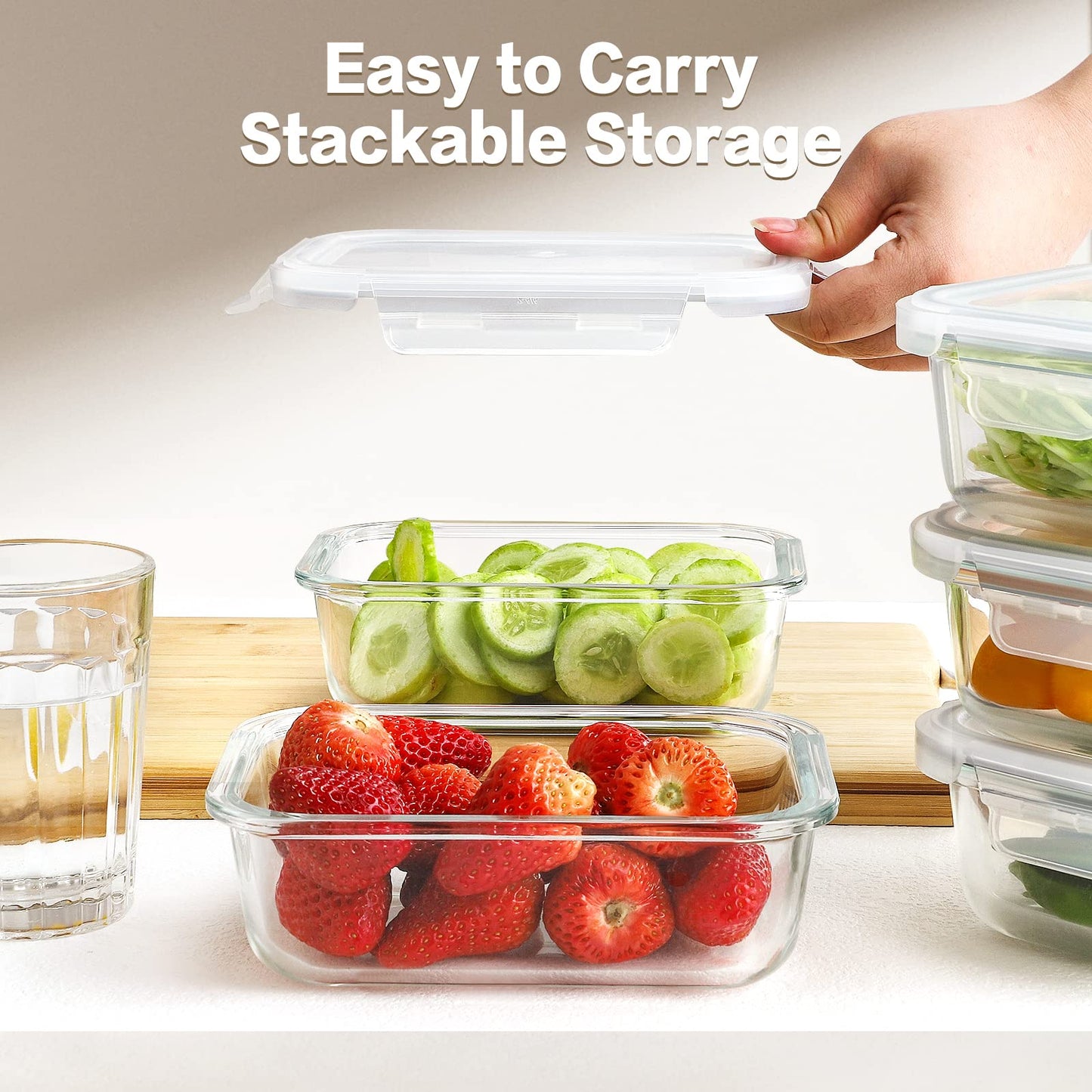 HOMBERKING Large Glass Meal Prep Containers, [5 Sets, 35oz | 4.5cups] Glass Food Storage Containers with Lids, Airtight Glass Bento Boxes, BPA Free & Leak Proof (5 lids & 5 Containers)