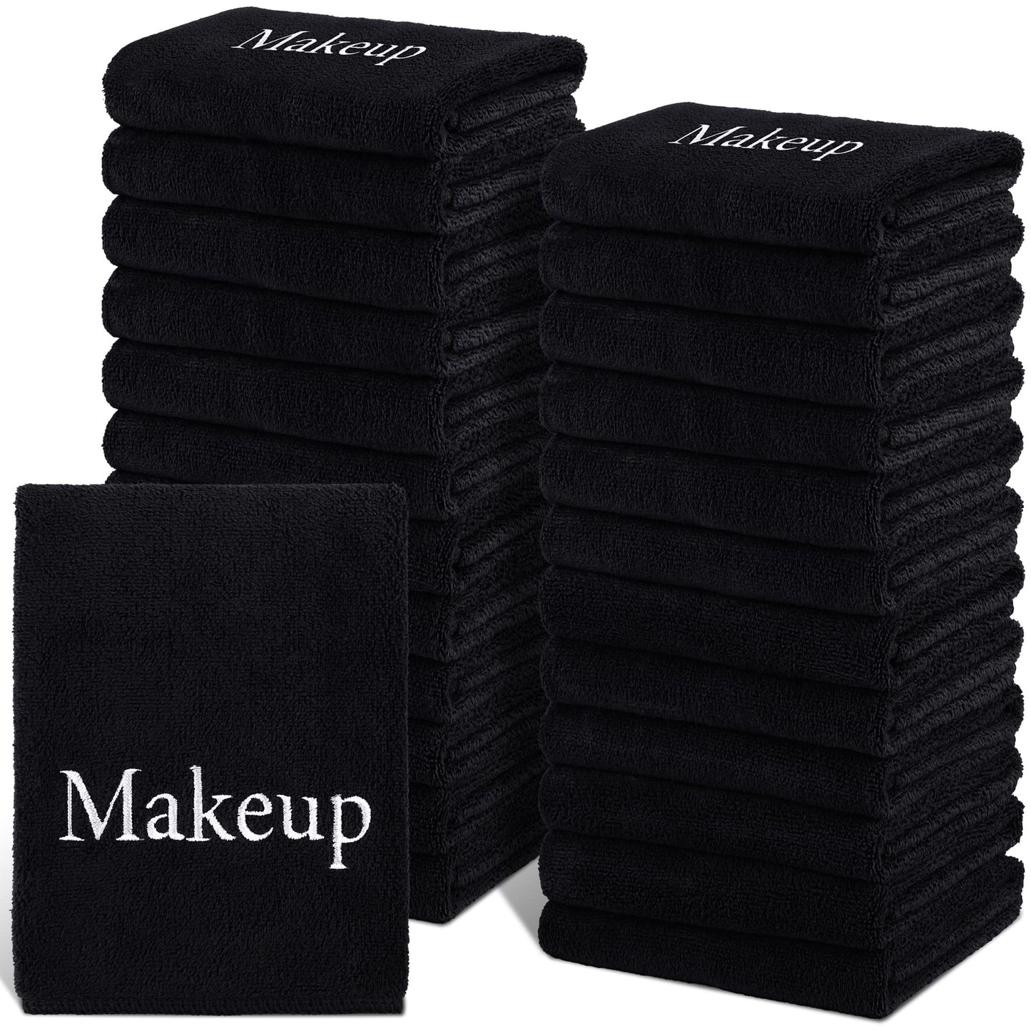 TURSTIN 24 Pack Makeup Remover Towels 13x13 Inch Microfiber Face Towels Reusable Makeup Wash Cloth Facial Cleansing Makeup Towels for Women Skin Care, Black