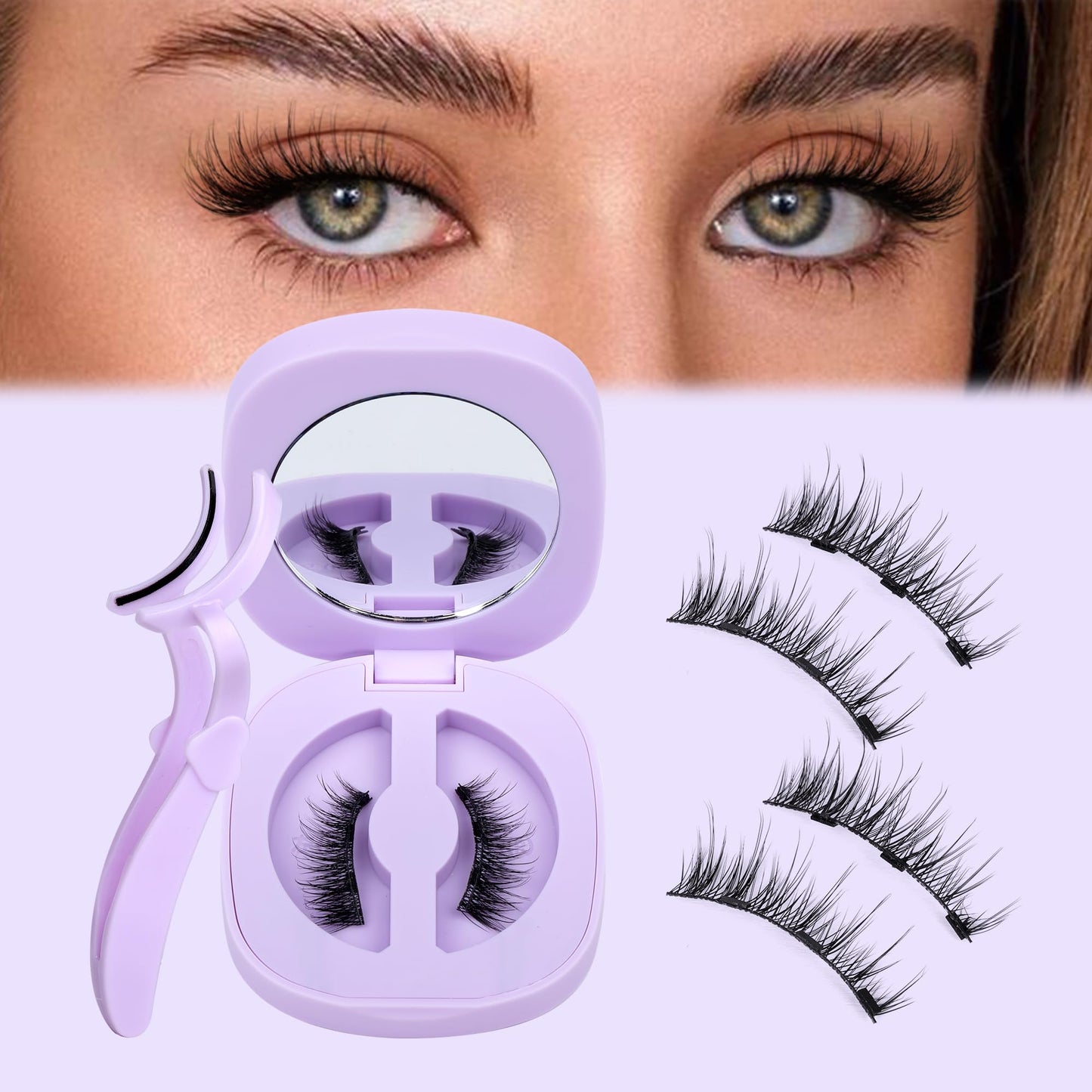 JIMIRE Magnetic Eyelashes Natural Look Soft Magnetic Half Lashes Reusable Comfortable Magnetic Half Eyelashes with Applicator No Glue No Eyeliner Needed Wispy Cat Eye Magnetic Lashes