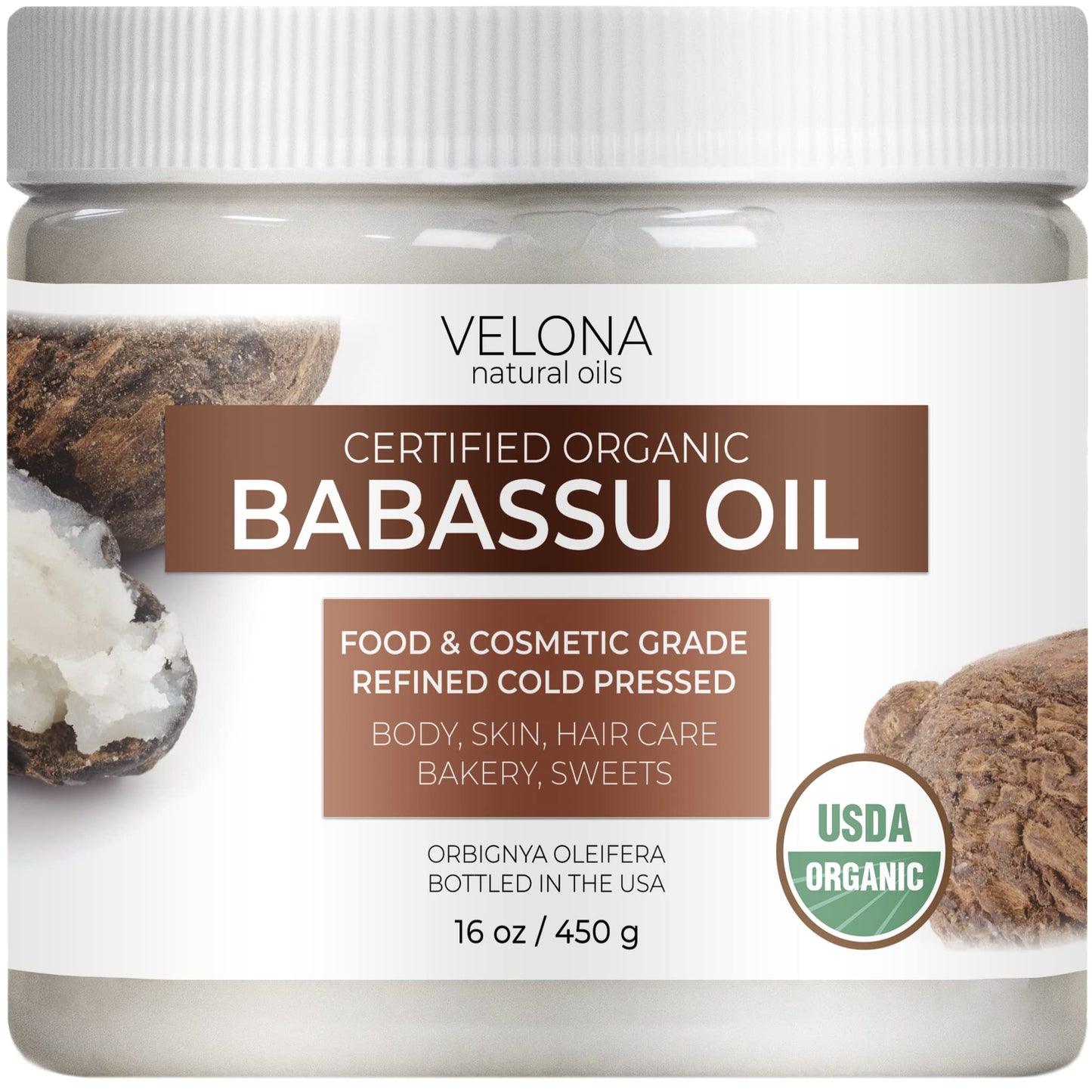 velona Babassu Oil USDA Certified Organic - 16 Fl Oz | 100% Pure and Natural Carrier Oil | Refined, Cold Pressed | Face, Hair, Body & Skin Care and Cooking | Use Today - Enjoy Results