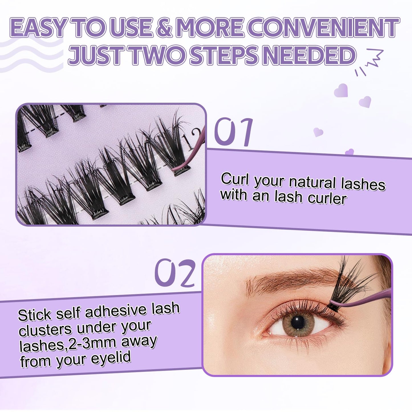 Self Adhesive Eyelashes Press On Lash Clusters 30/40/50D Eyelash Clusters Kit 3D Curl 12-16mm Lash Extension Kit Pre-Glued DIY Eyelash Extensions No Glue No Remover Lash Self Application