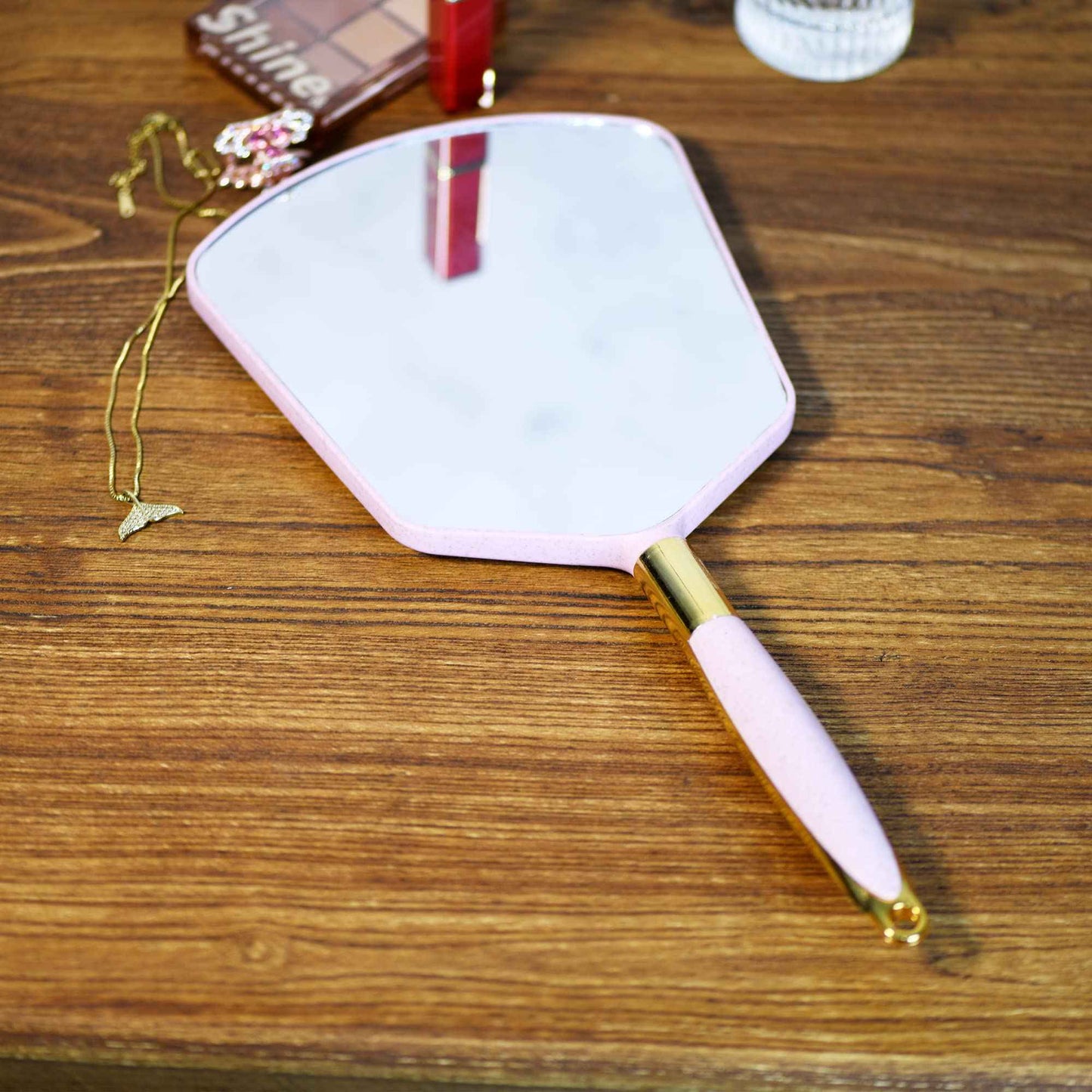 YCHMIR Handheld Mirror with Handle，Barber Hairdressing Handheld Mirrorfor for Salon (Pink)