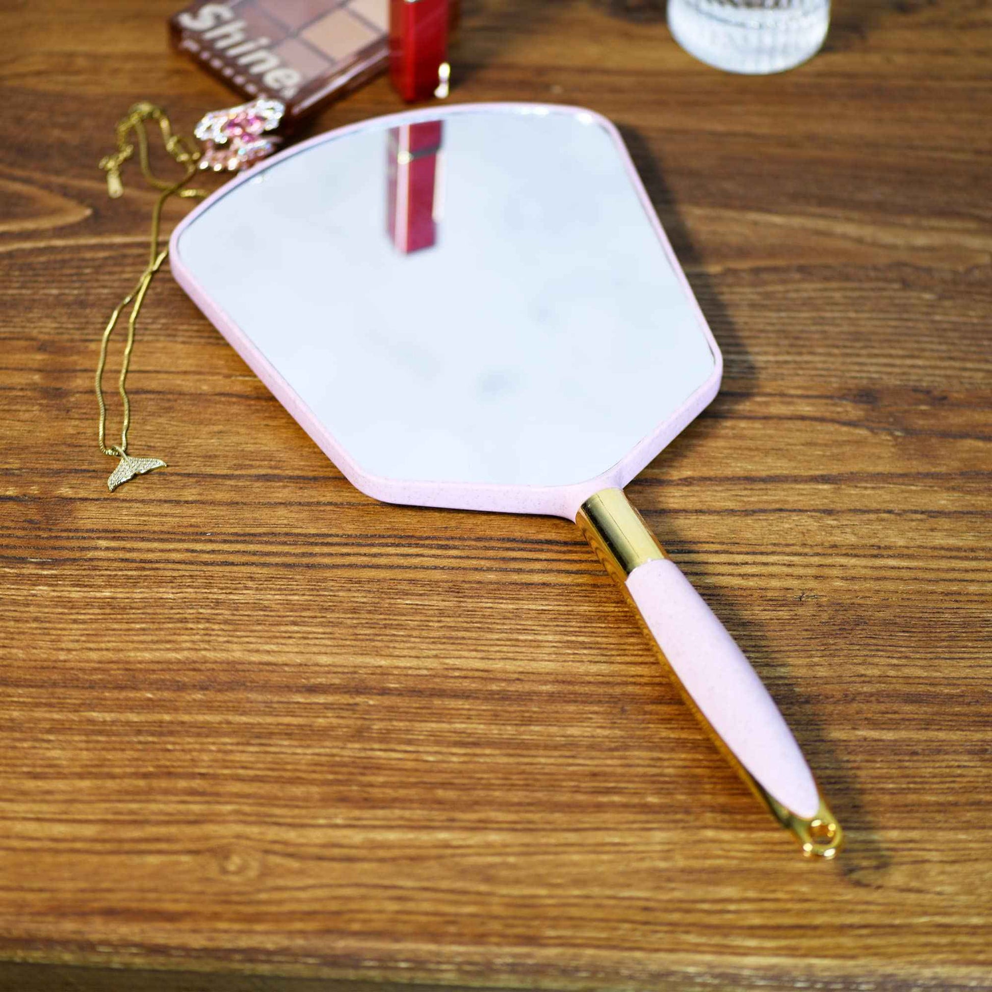 YCHMIR Handheld Mirror with Handle，Barber Hairdressing Handheld Mirrorfor for Salon (Pink)