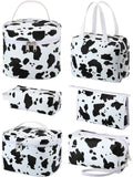 6 Pieces Makeup Bag Set Travel Cosmetic Bag Cow Print Toiletry Pouch Gifts for Women Organizer with zipper Portable Cute Make up Case PU Leather Washable Waterproof