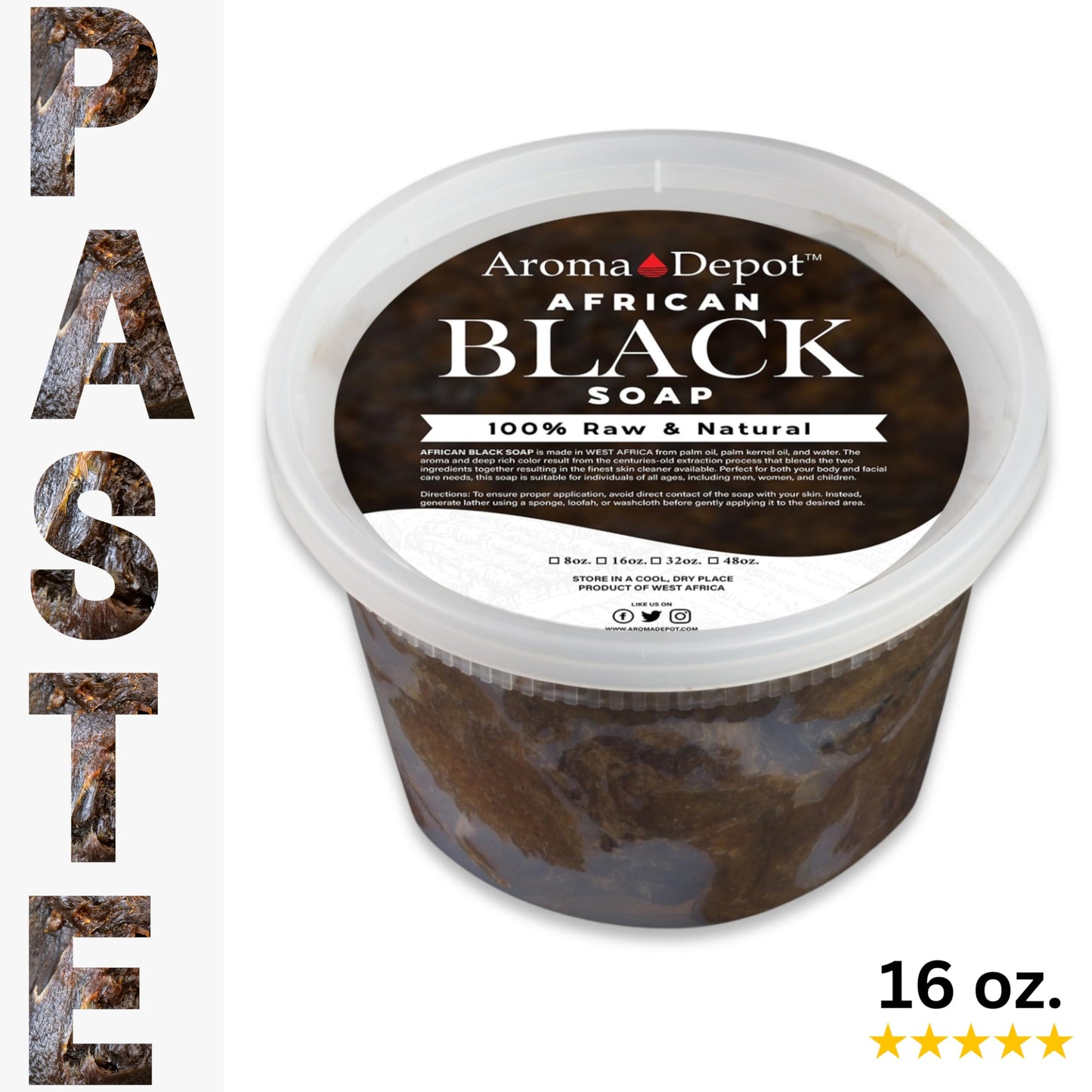 African Black Soap Paste 16 oz 100% Natural Raw soap for Acne, Eczema, Psoriasis, and Dry Skin Scar Removal Face And Body Wash. Handmade imported from Ghana