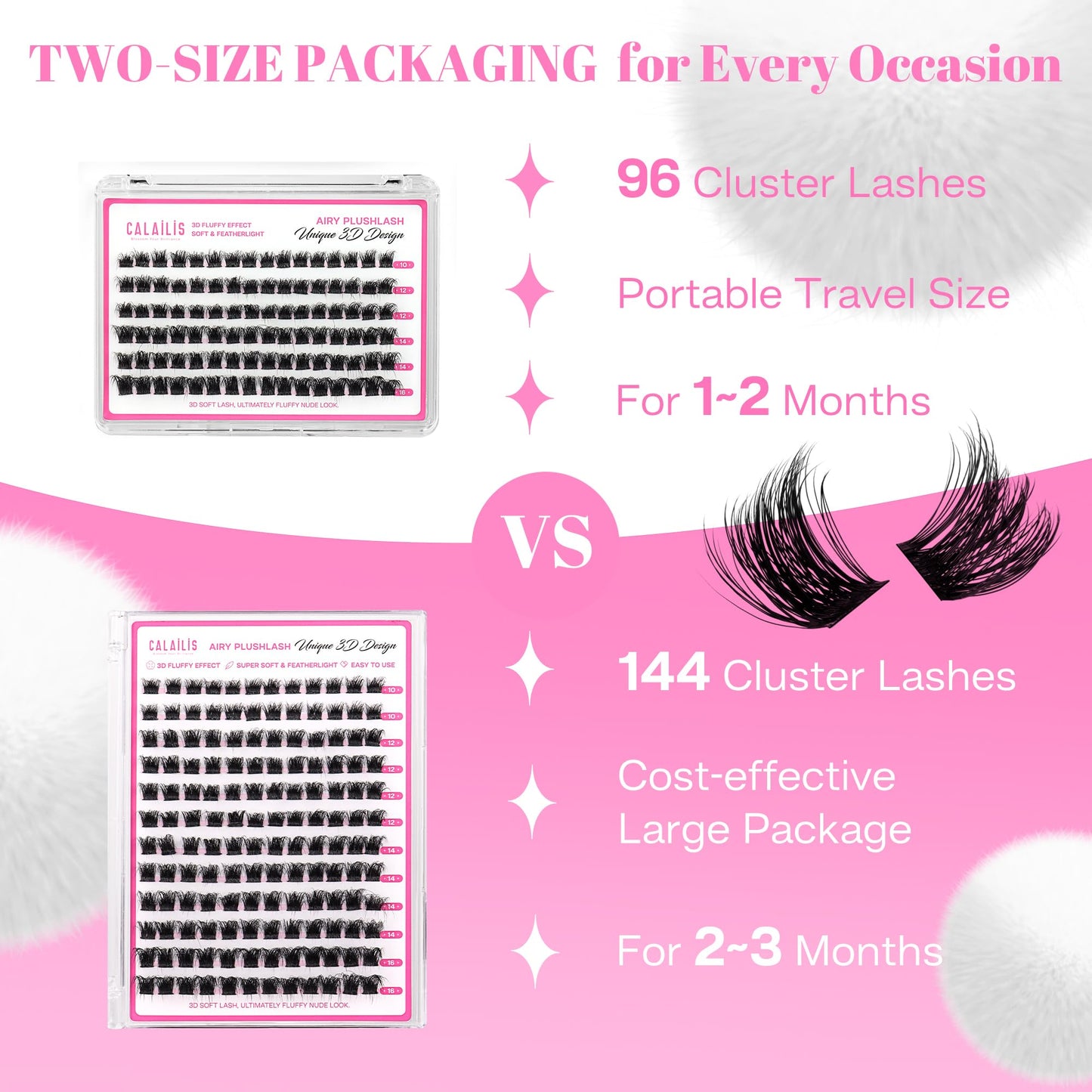 CALAILIS Lash Clusters Wispy 3D Fluffy Cluster Eyelash Extensions 96Pcs Multi-Layered Thick DIY Eyelash Clusters Soft and Reusable Volume Individual Cluster Lashes (B09, 10-16MIX)